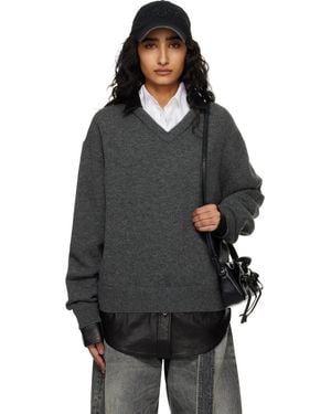 Acne Studios Pull Étagé Gris En Laine Et Soie - Noir