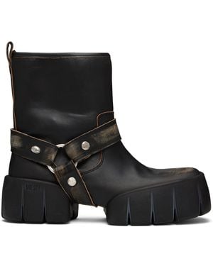 DIESEL D-Tex Distressed Leather Biker Boots - Black