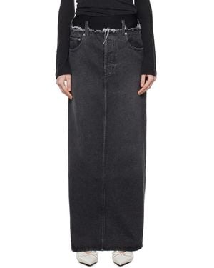 ALAINPAUL Frayed Edge Denim Maxi Skirt - Black