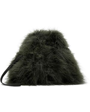 Yves Salomon Khaki Mini Feather Pouch - Black