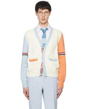 Thom Browne Thom E ホワイト Vネック カーディガン - マルチカラー
