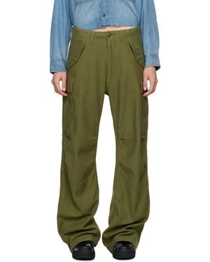 R13 Khaki Wide Leg Cargo Trousers - Green