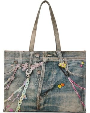 Acne Studios ブルー ロゴ ショルダー トートバッグ - グレー