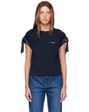 Givenchy T-Shirt Bleu Marine À Épaules Froncées