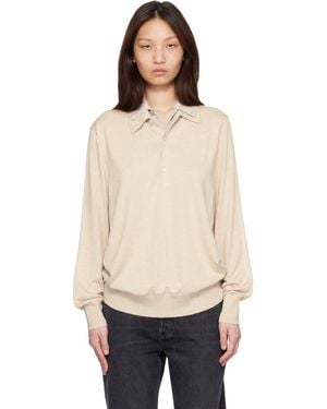 Acne Studios Layered Silk Knit Polo - Natural
