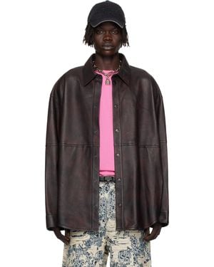 Acne Studios Burgundy Relaxed Fit Leather Overshirt - Black