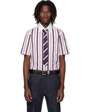 Thom Browne Repp Stripe Poplin Short Sleeve Shirt - Red