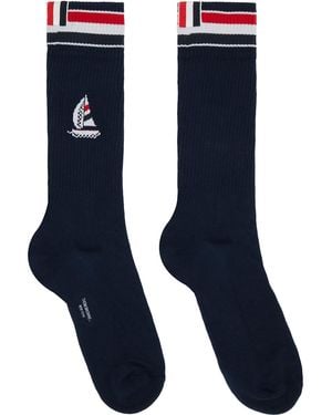 Thom Browne Chaussettes De Sport Bleu Marine À Rayures Tricolores