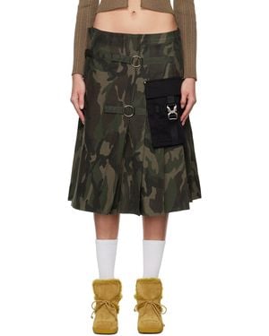 ANDERSSON BELL Khaki Camouflage Cargo Pocket Kilt Midi Skirt - Black