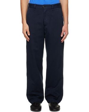Drake's Heavy Cotton Flat Front Trousers - Blue