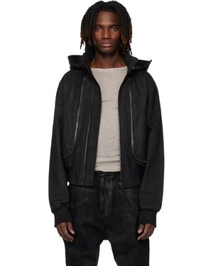 Det Blev Sent Blouson Aviateur Noir En Sergé Ciré À Capuche