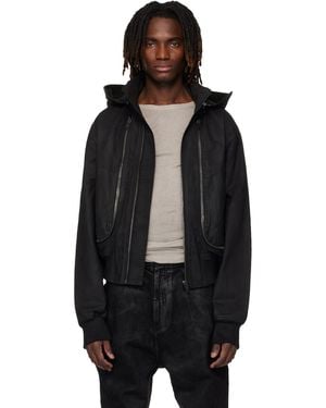 Det Blev Sent Waxed Hooded Cargo Bomber Jacket - Black