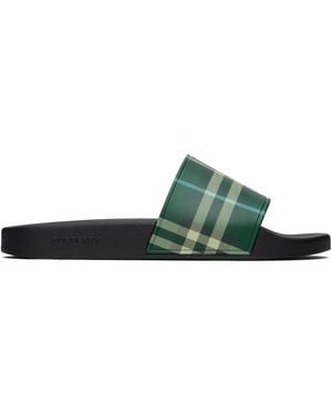 Burberry Check Pool Slides - Black