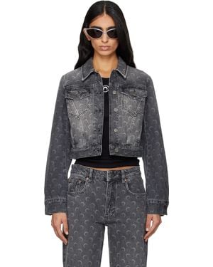 Marine Serre Moon Laser Cropped Denim Jacket - Black