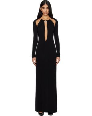 Marine Serre Draped Jersey Ls Maxi Dress - Black