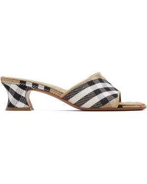 Burberry Tan Check Sloane Mule Heeled Sandals - Black