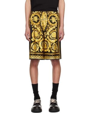 Versace ブラック＆イエロー バロッコ シルク ショートパンツ