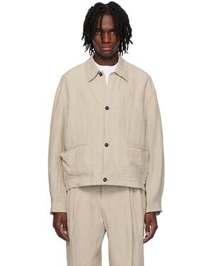 SOSHIOTSUKI Linen Washer Manipulation Drape Pocket Jacket - Natural