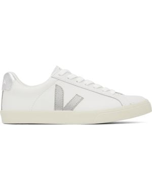 Veja ホワイト＆シルバー Esplar レザースニーカー - ブラック