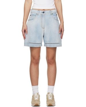 MSGM Perforated Light Washed Denim Shorts - Blue