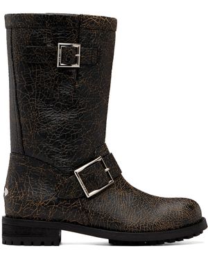 Jimmy Choo Biker Midcrackled Leather Boots - Black
