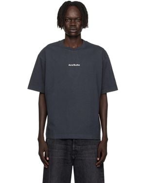Acne Studios ブラック スタンプロゴ リラックスフィット Tシャツ - ブルー