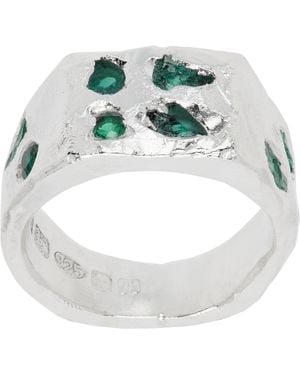 The Ouze Raw Emerald Scatter Signet Ring - Metallic