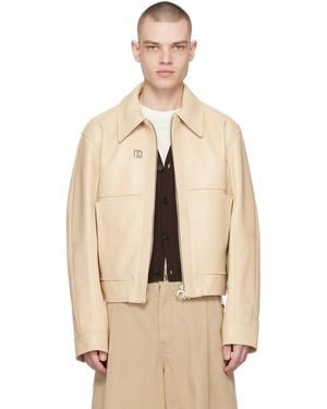 WOOYOUNGMI Beige Cropped Leather Jacket - Natural