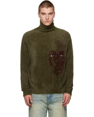Kidsuper Fuzzy Knit 'Hatched Face' Turtleneck - Green