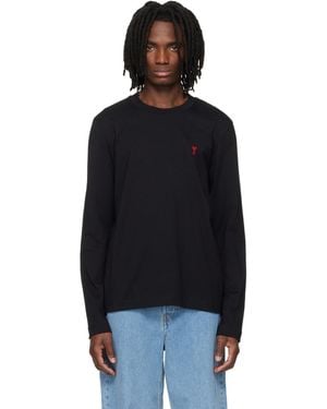 Ami Paris Cotton Ami De Coeur Longsleeves T-shirt - Black