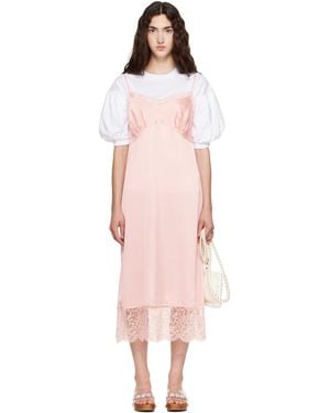 Simone Rocha Lace Trim Slip Midi Dress - Pink
