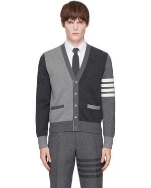Thom Browne Funmix Cotton Crepe Milano Stitch 4-Bar Cardigan - Gray