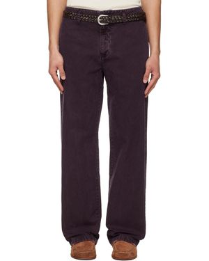Tonywack Burgundy Garment Dyed Cotton Straight Trousers - Blue