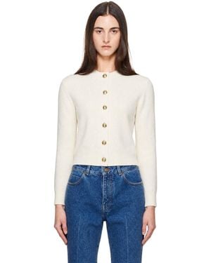 Balmain Off- Buttoned Round Collar Cashmere Cardigan - White