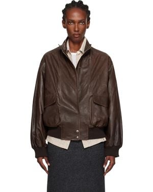 NOTHING WRITTEN Stand Collar Leather Blouson Jacket - Brown