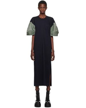 Sacai Khaki T-Shirt Midi Dress - Black