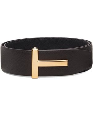 Tom Ford Grain Leather T Icon Reversible Belt - Black