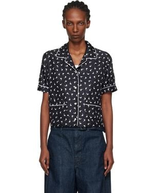 Moschino All Over Small Goose Print Silk Twill Blouse - Black