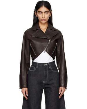 Alaïa Brown Cropped Leather Jacket - Black