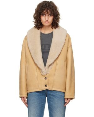 Golden Goose Tan Shawl Collar Shearling Jacket - Black