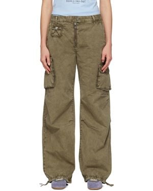 Ganni Khaki Washed Twill Trousers - Green