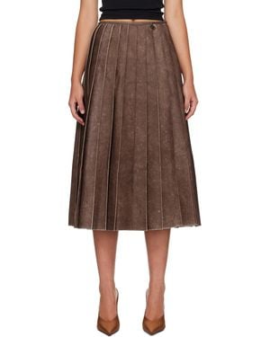 DIESEL Distressed Pleated Faux-Leather Midi Skirt - Brown