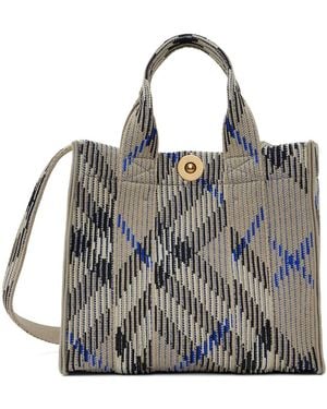 Burberry グレー ミニ チェック ニット トートバッグ - ブラック