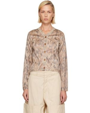 Ganni Printed Metallic Cardigan - Natural