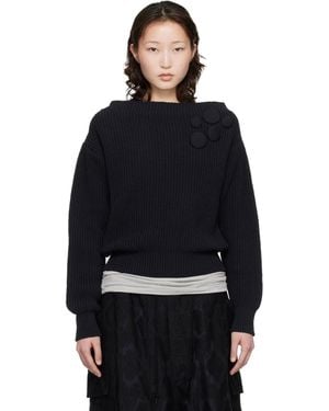 OPEN YY Badge Applique Knit Pullover Jumper - Black