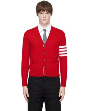 Thom Browne Merino Wool 4-Bar Classic V-Neck Cardigan - Red