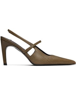 TOTEME Khaki Lizard-Embossed Stiletto Slingback Heels - Black