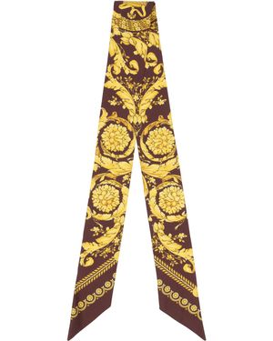 Versace Foulard Bourgogne Et Jaune En Sergé De Soie À Motif Imprimé