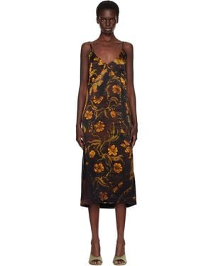 Dries Van Noten Satin Midi Dress - Brown