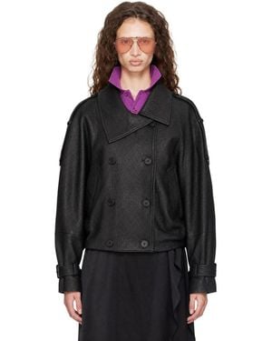 Acne Studios Blouson Écourté Noir En Cuir